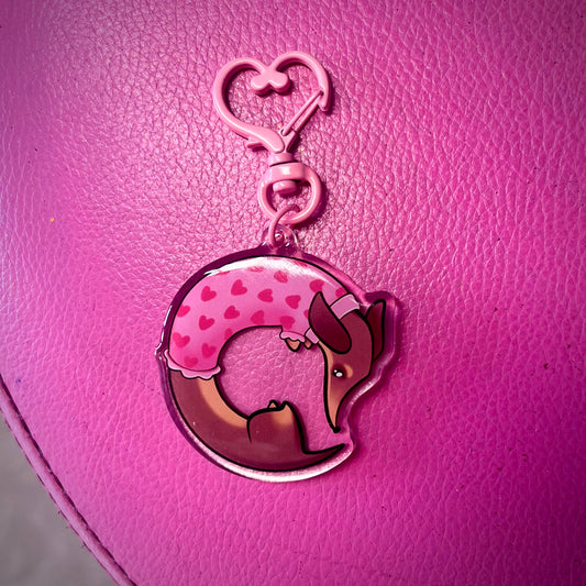 Porte-clé teckel ronde rose